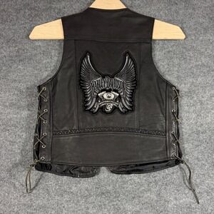 UNIK Ultra Leather Vest Biker Harley Davidson Patch Unisex S Black Leather
